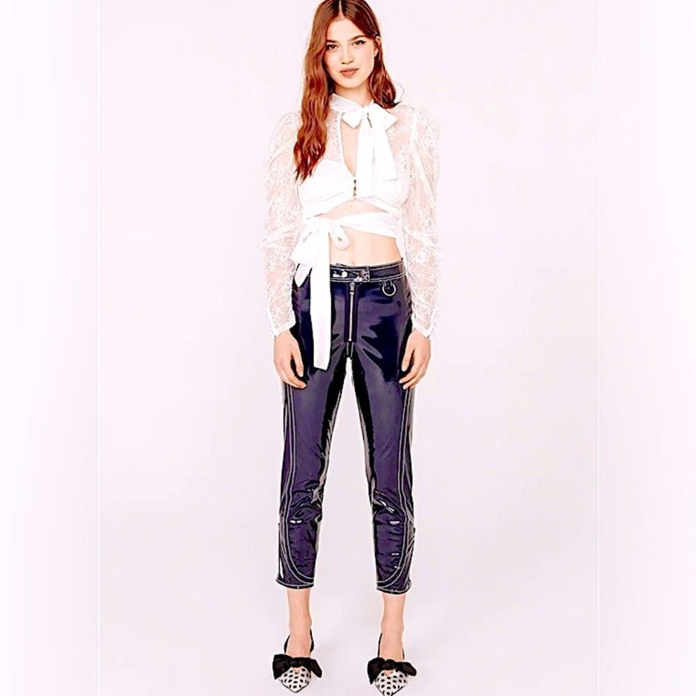 For Love & Lemons Idol Shiny Vinyl Moto Pants Faux Patent Leather High Rise XL